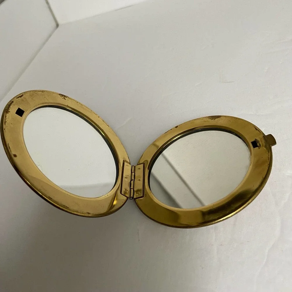 Vintage Dual Mirror Compact Gold Made in West Germany Victorian